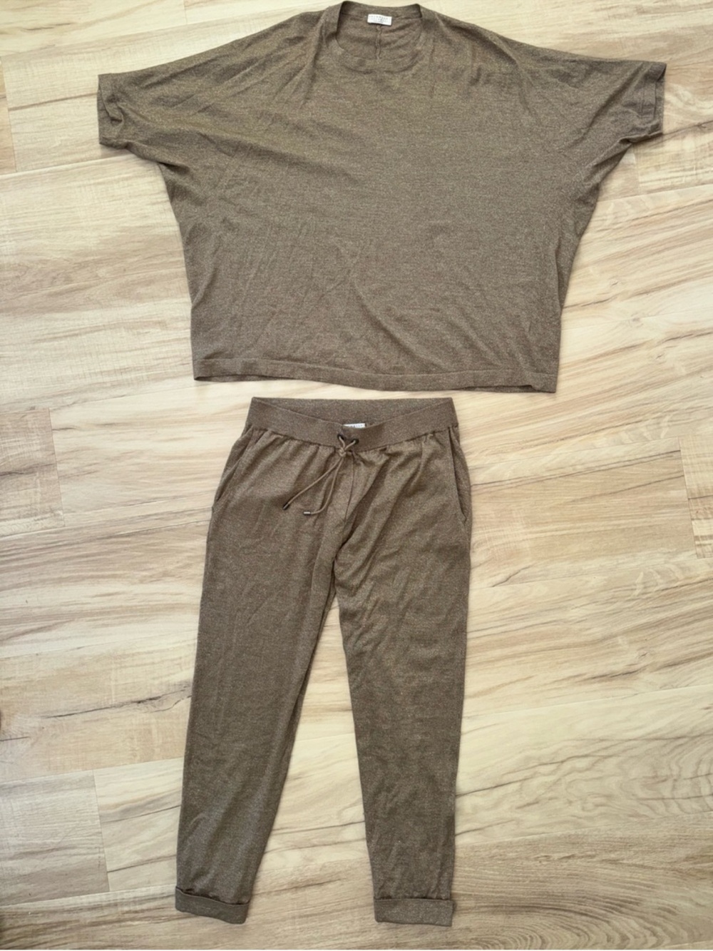 Brunello Cucinelli Olive Brown Knit Jogger Set